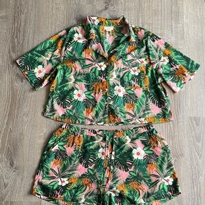 Cynthia Rowley Tropical Print Pajama Silky Set Tiger Size XL